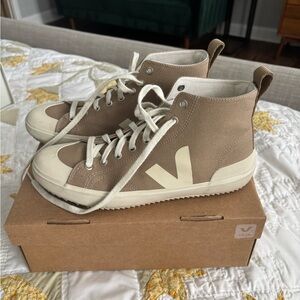 Veja Nova High-Top Sneakers in Tan and Cream